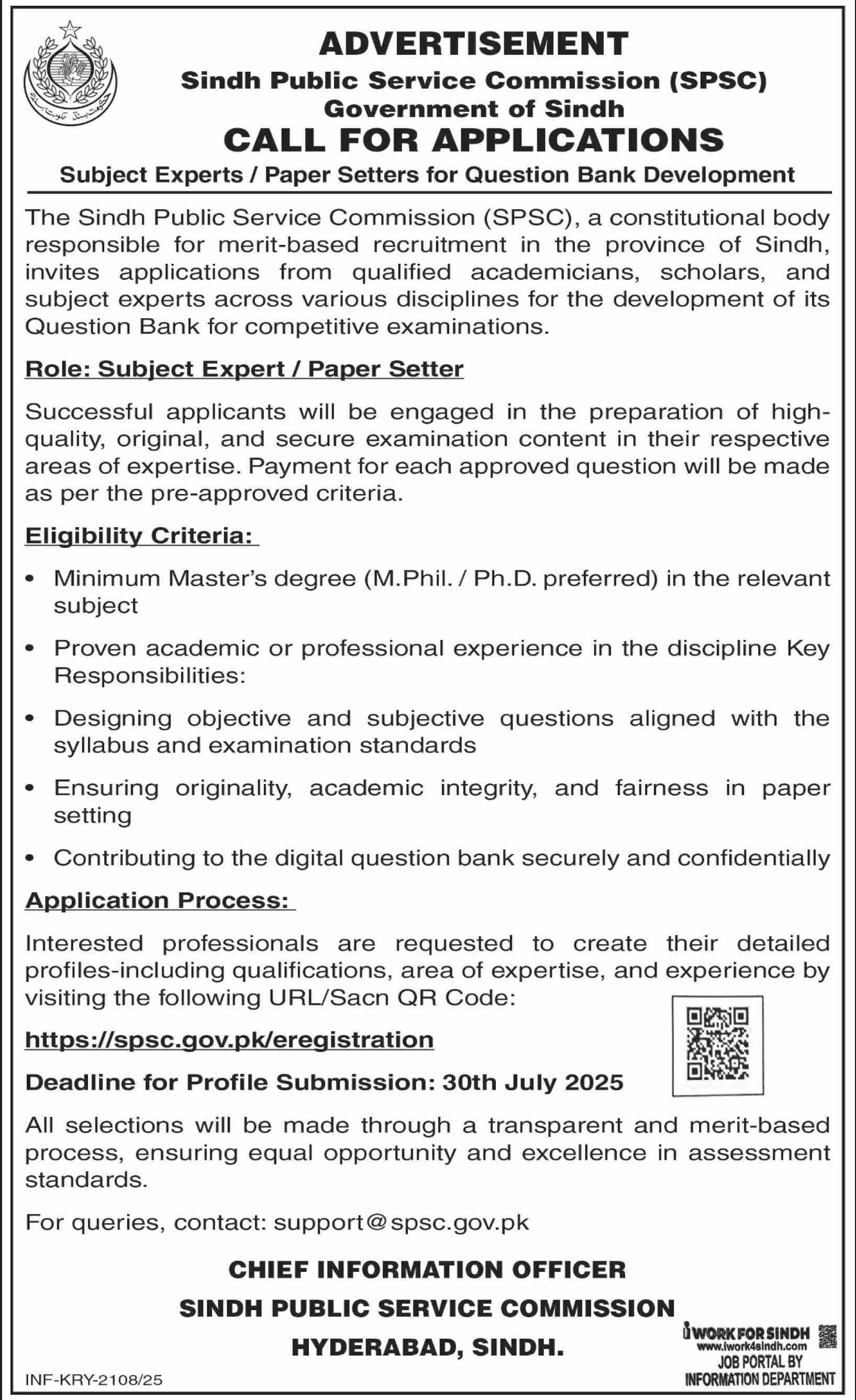 Sindh Public Service Commission Hyderabad Tender Notice